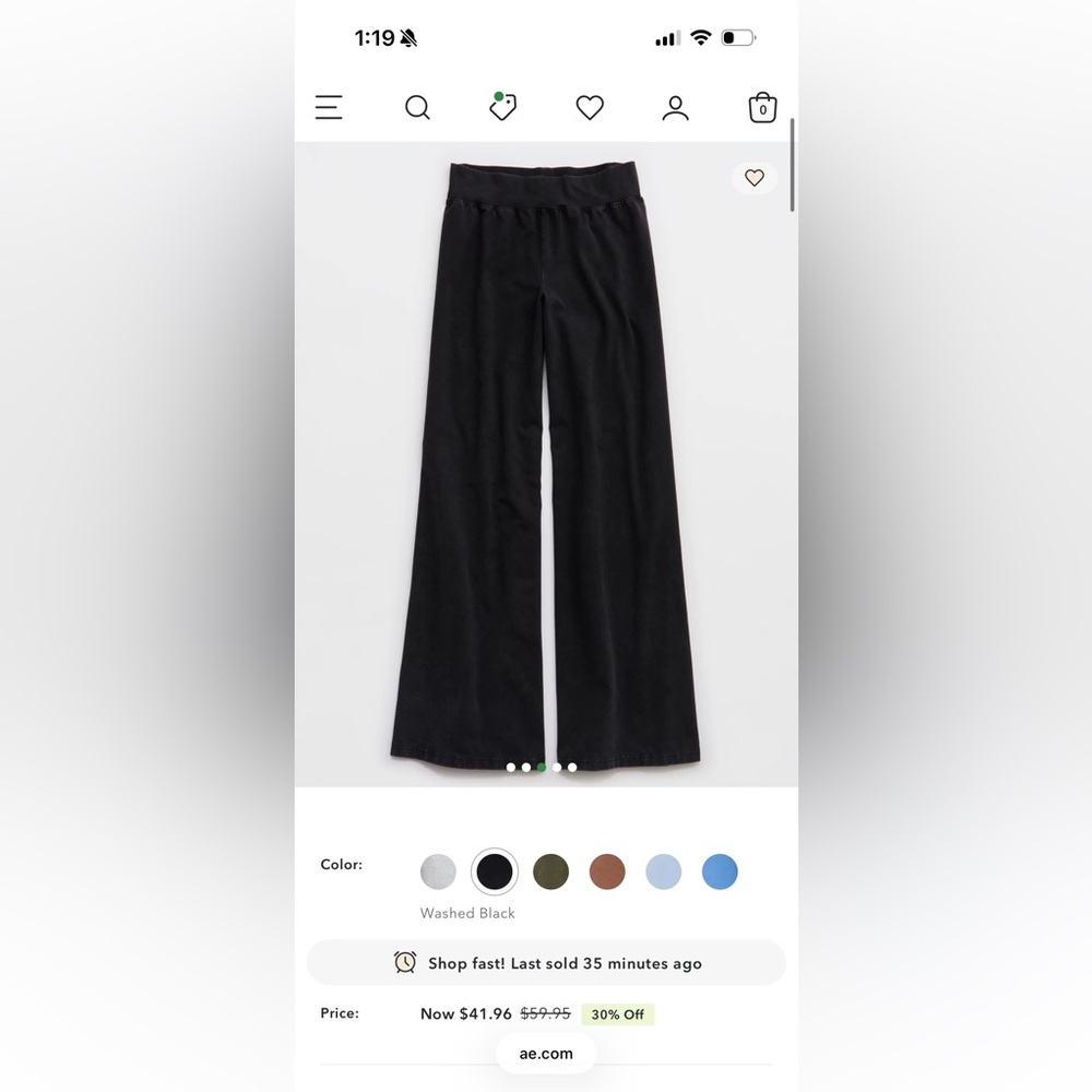 Aerie Washed Black Wide-Leg Joggers